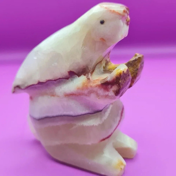 Vintage Bunny Rabbit Carved Gemstone Figurine Stone 4 Inch Paperweight Easter - Picture 3 of 4